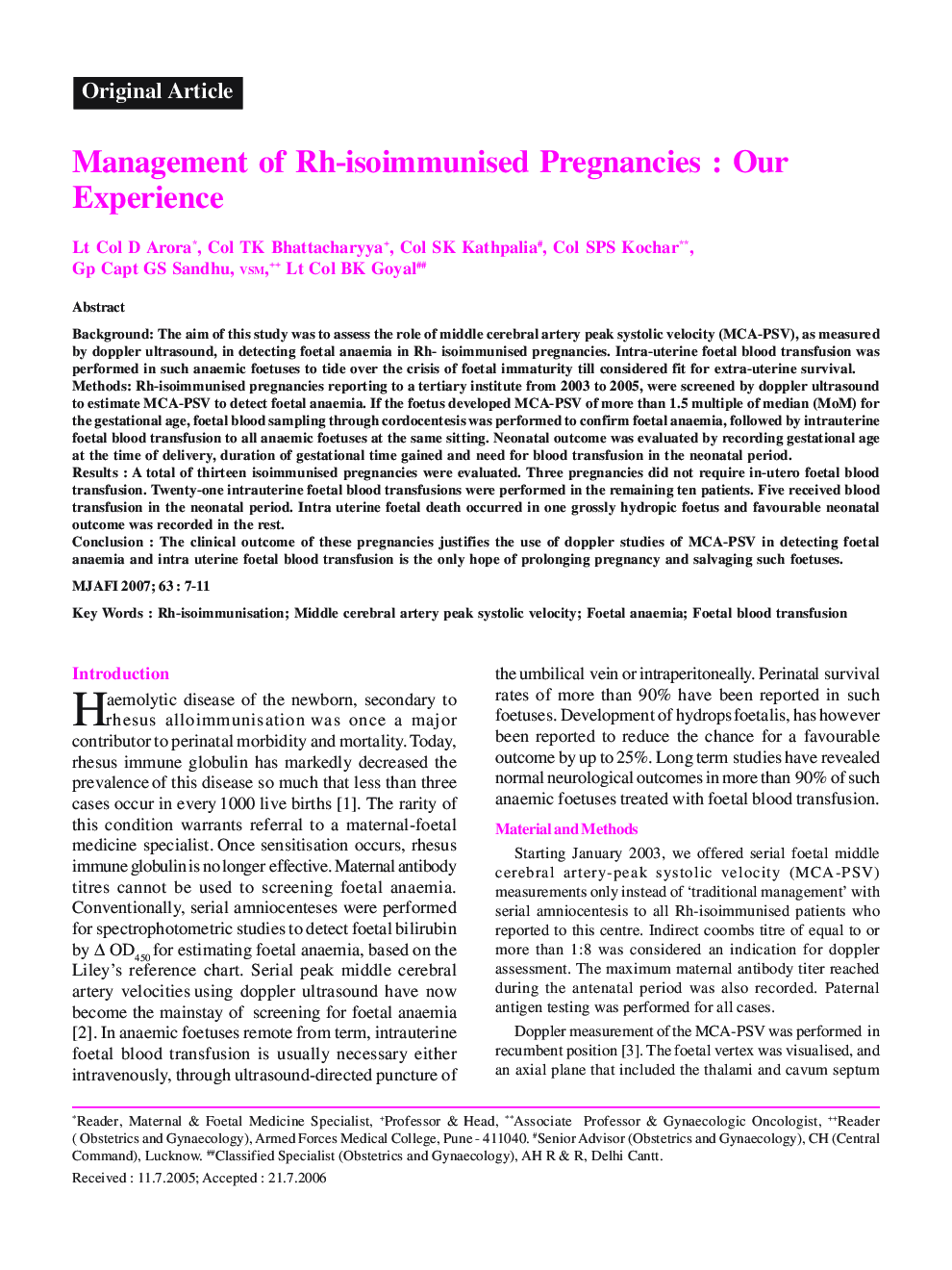 Management of Rh-isoimmunised Pregnancies : Our Experience
