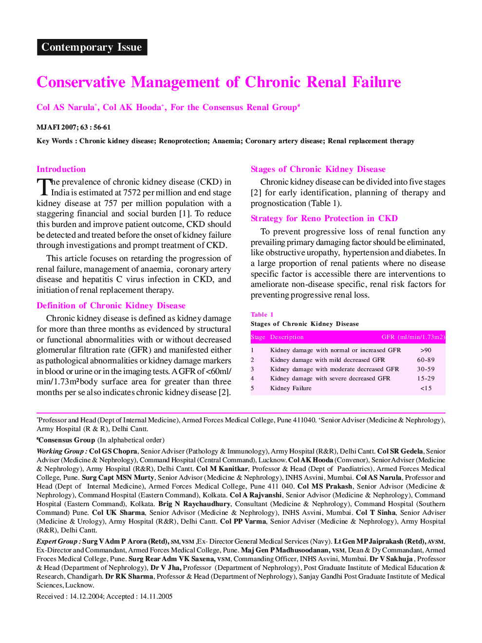 Conservative Management of Chronic Renal Failure