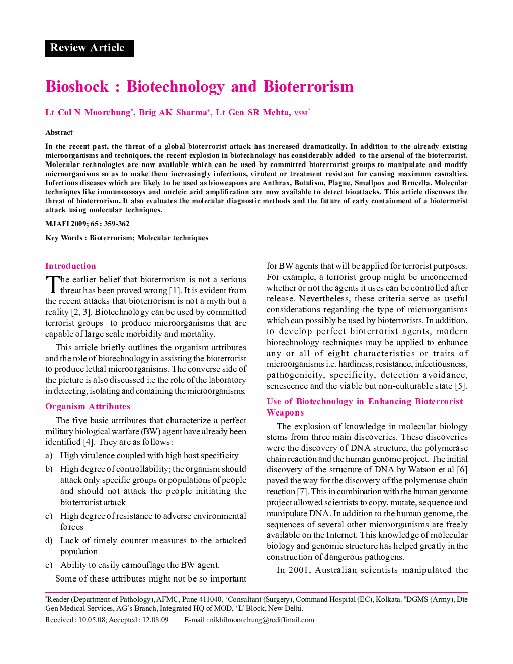 Bioshock: Biotechnology and Bioterrorism