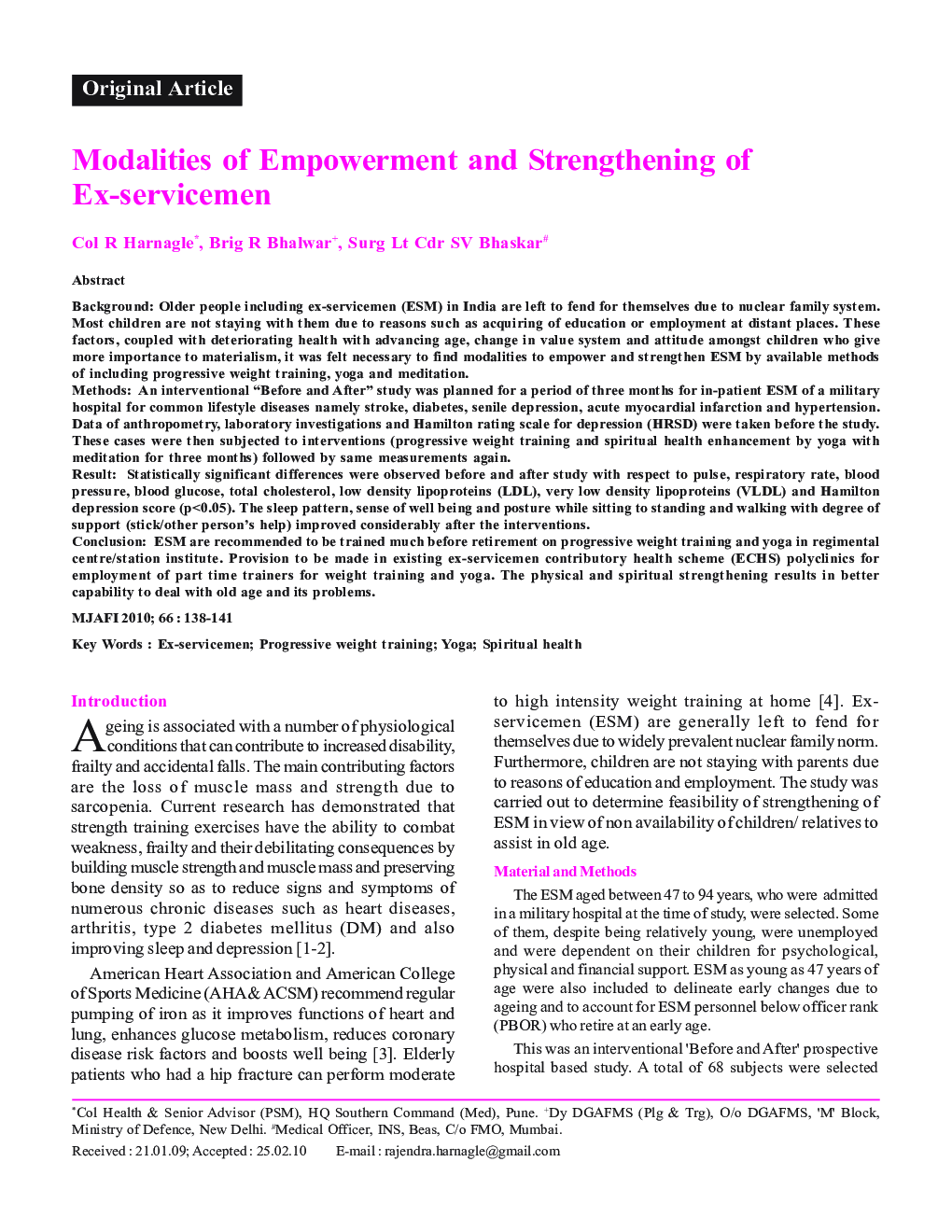 Modalities of Empowerment and Strengthening of Ex-servicemen