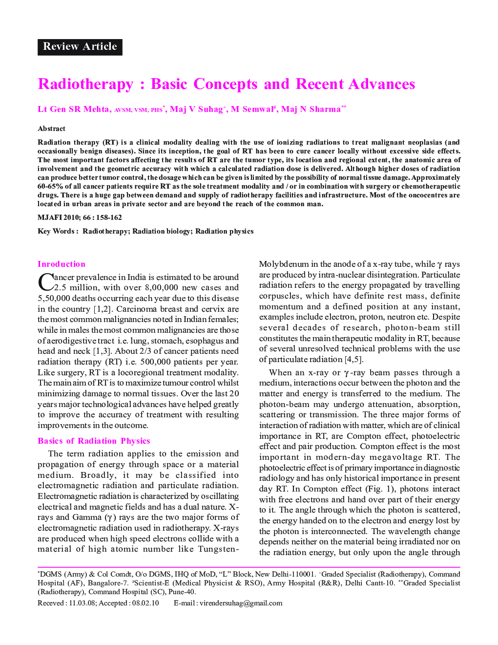 Radiotherapy: Basic Concepts and Recent Advances