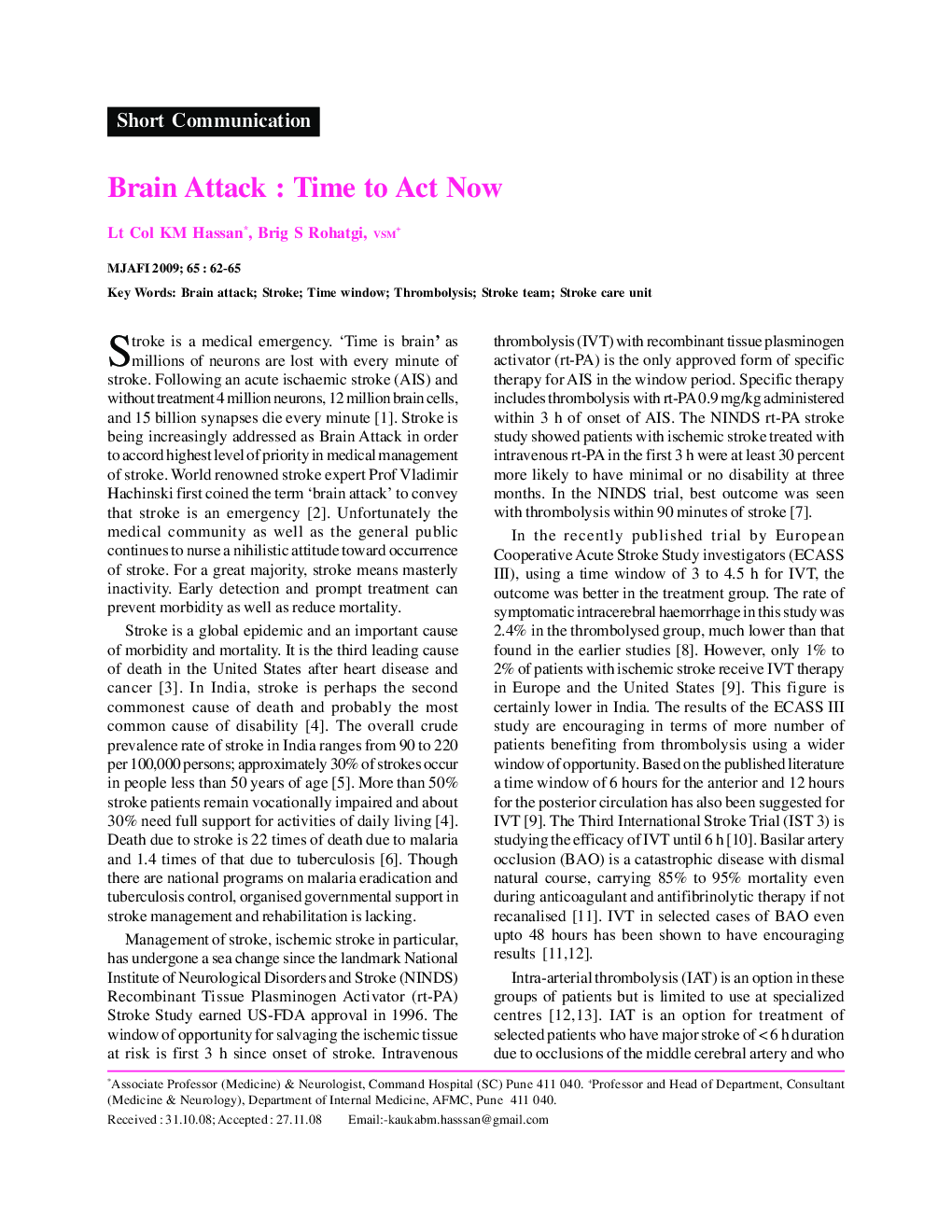 Brain Attack : Time to Act Now