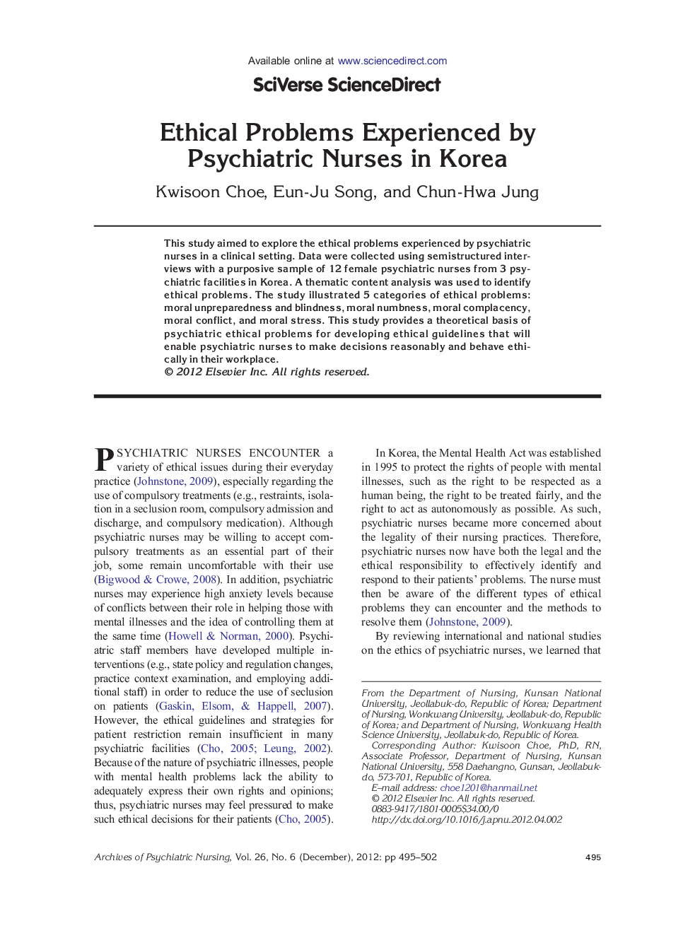 عکس صفحه اول مقاله: Ethical Problems Experienced by Psychiatric Nurses in Korea Ethical Problems Experienced by Psychiatric Nurses in Korea