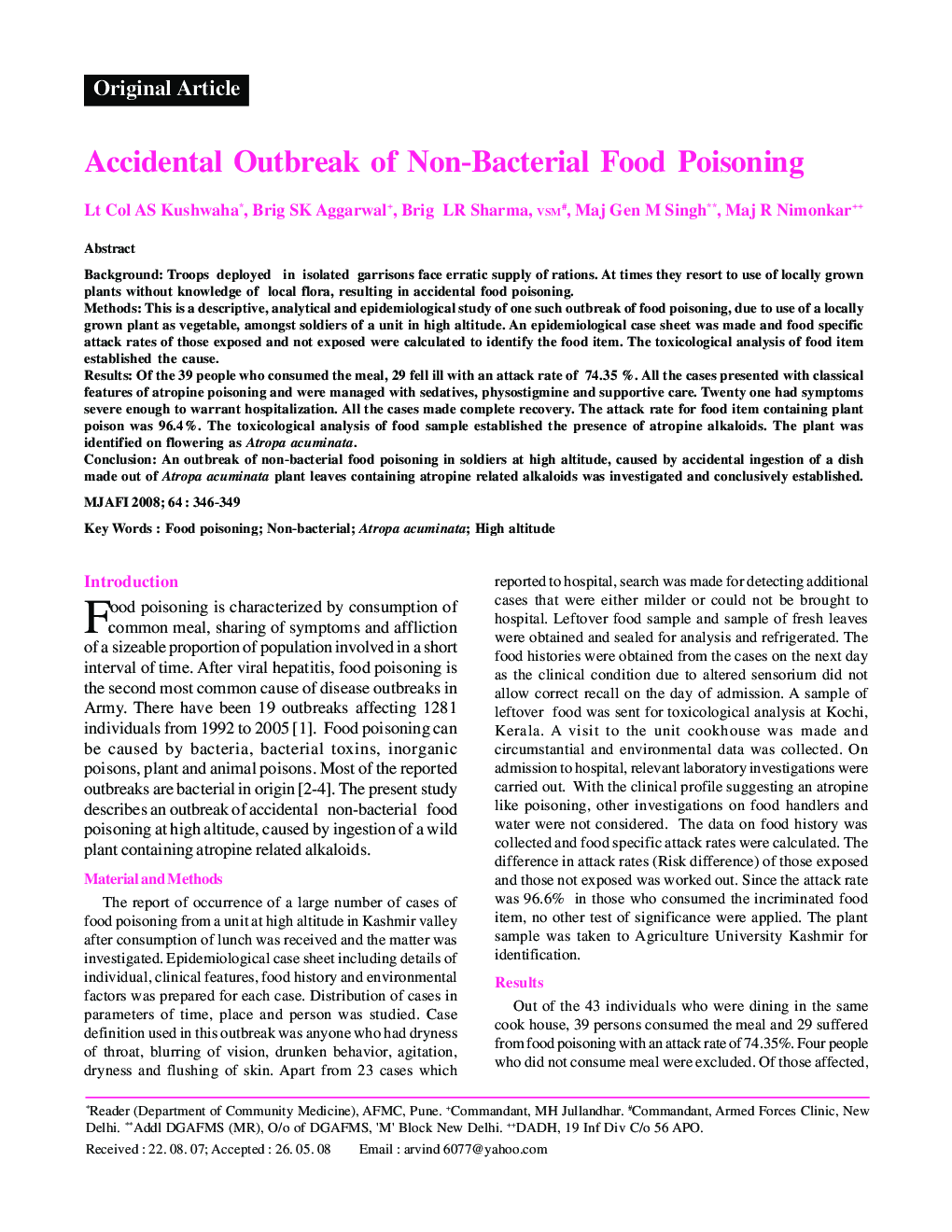 Accidental Outbreak of Non-Bacterial Food Poisoning