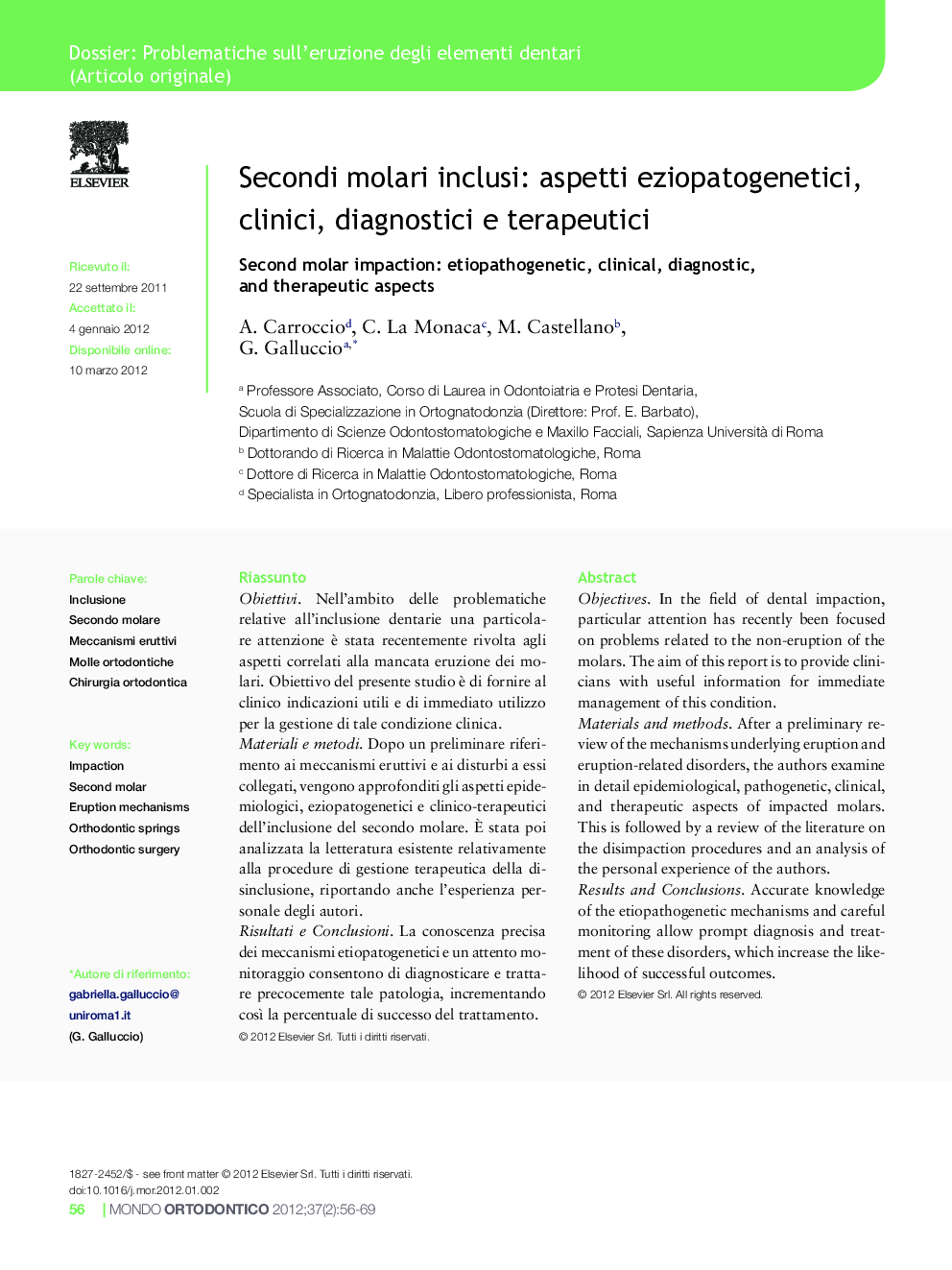 Secondi molari inclusi: aspetti eziopatogenetici, clinici, diagnostici e terapeutici