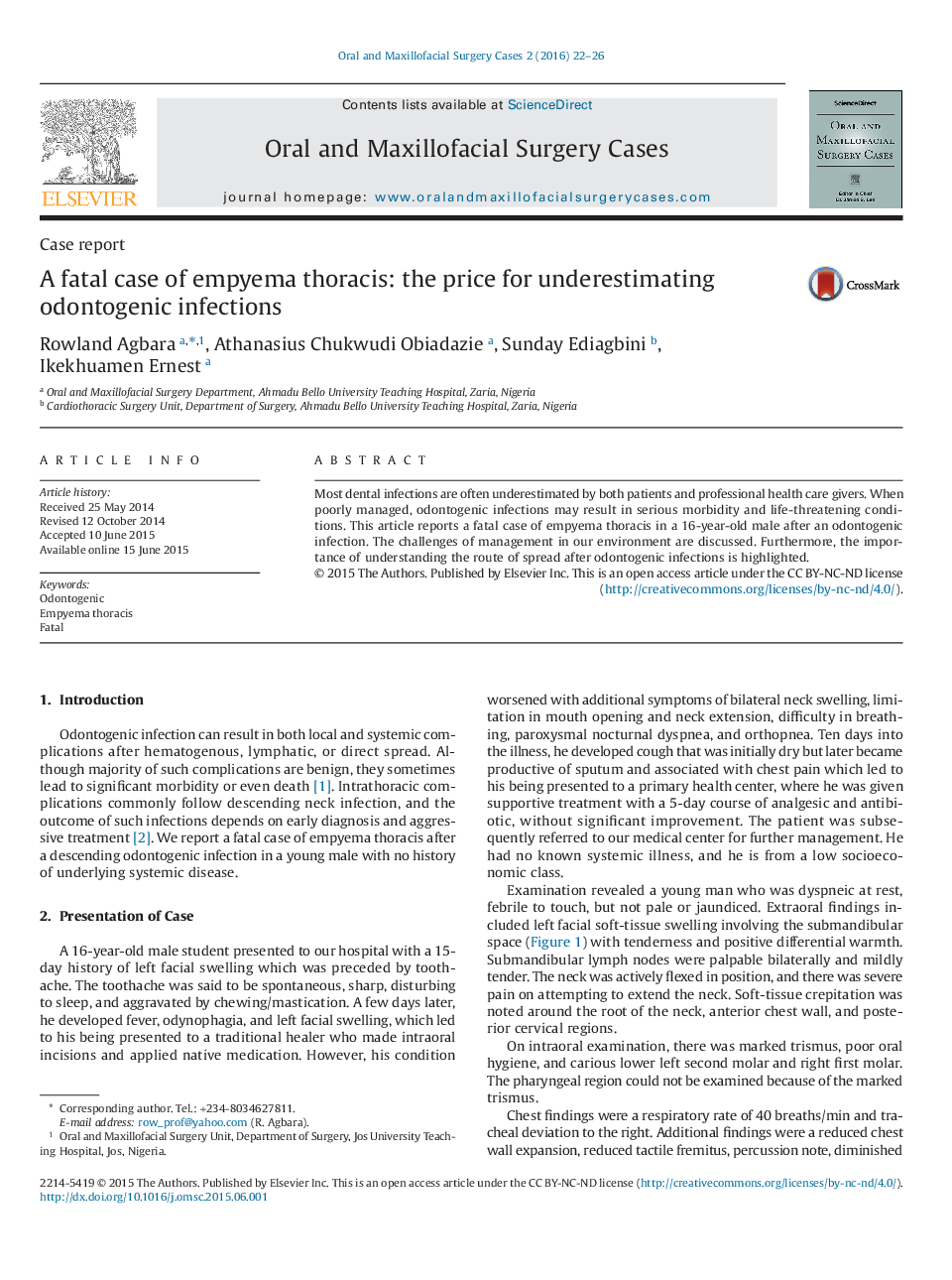 A fatal case of empyema thoracis: the price for underestimating odontogenic infections