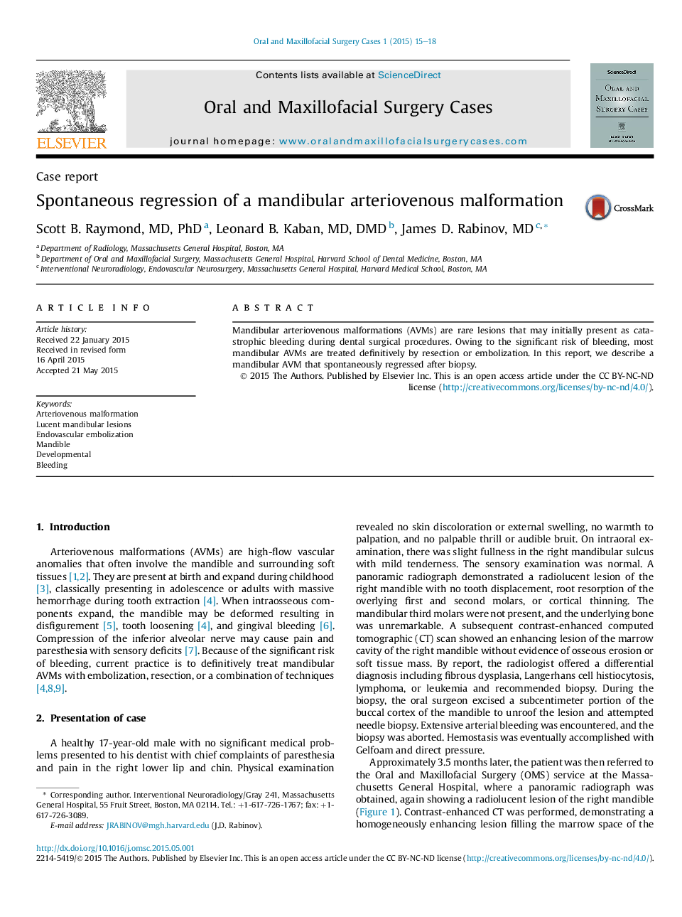 Spontaneous regression of a mandibular arteriovenous malformation