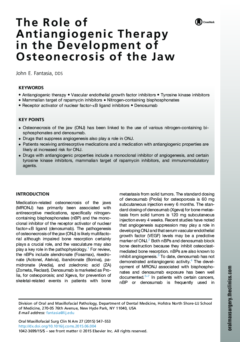 The Role of Antiangiogenic Therapy in the Development of Osteonecrosis of the Jaw