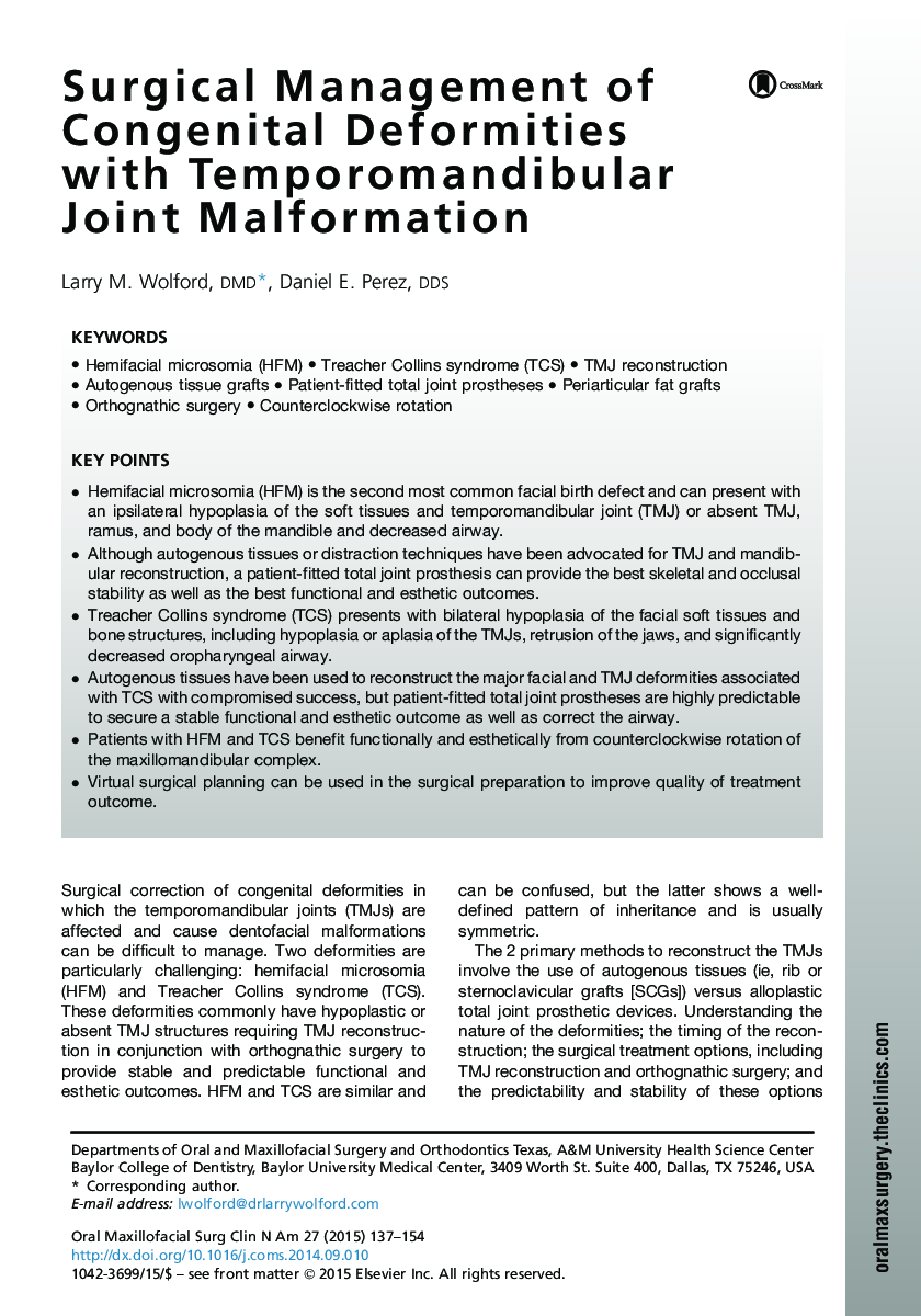 Surgical Management of Congenital Deformities with Temporomandibular Joint Malformation