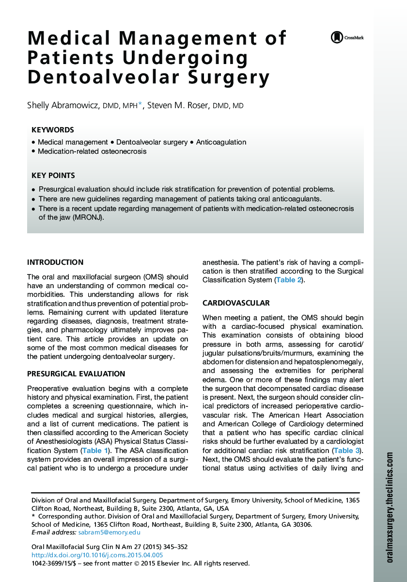 Medical Management of Patients Undergoing Dentoalveolar Surgery