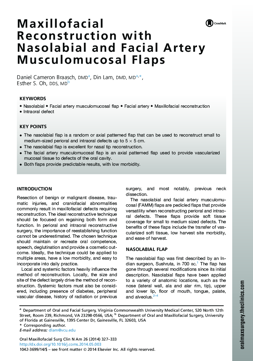 Maxillofacial Reconstruction with Nasolabial and Facial Artery Musculomucosal Flaps