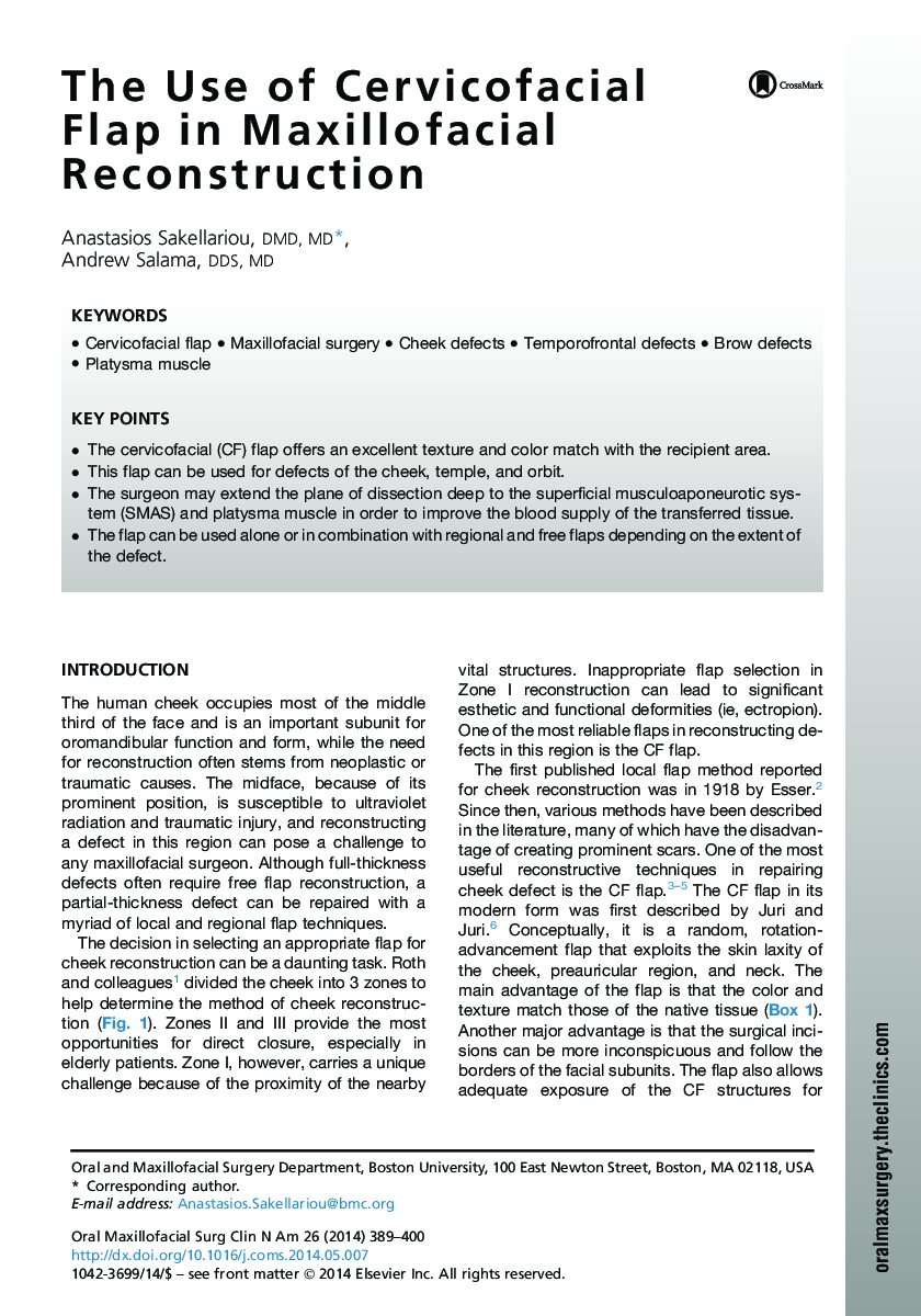 The Use of Cervicofacial Flap in Maxillofacial Reconstruction