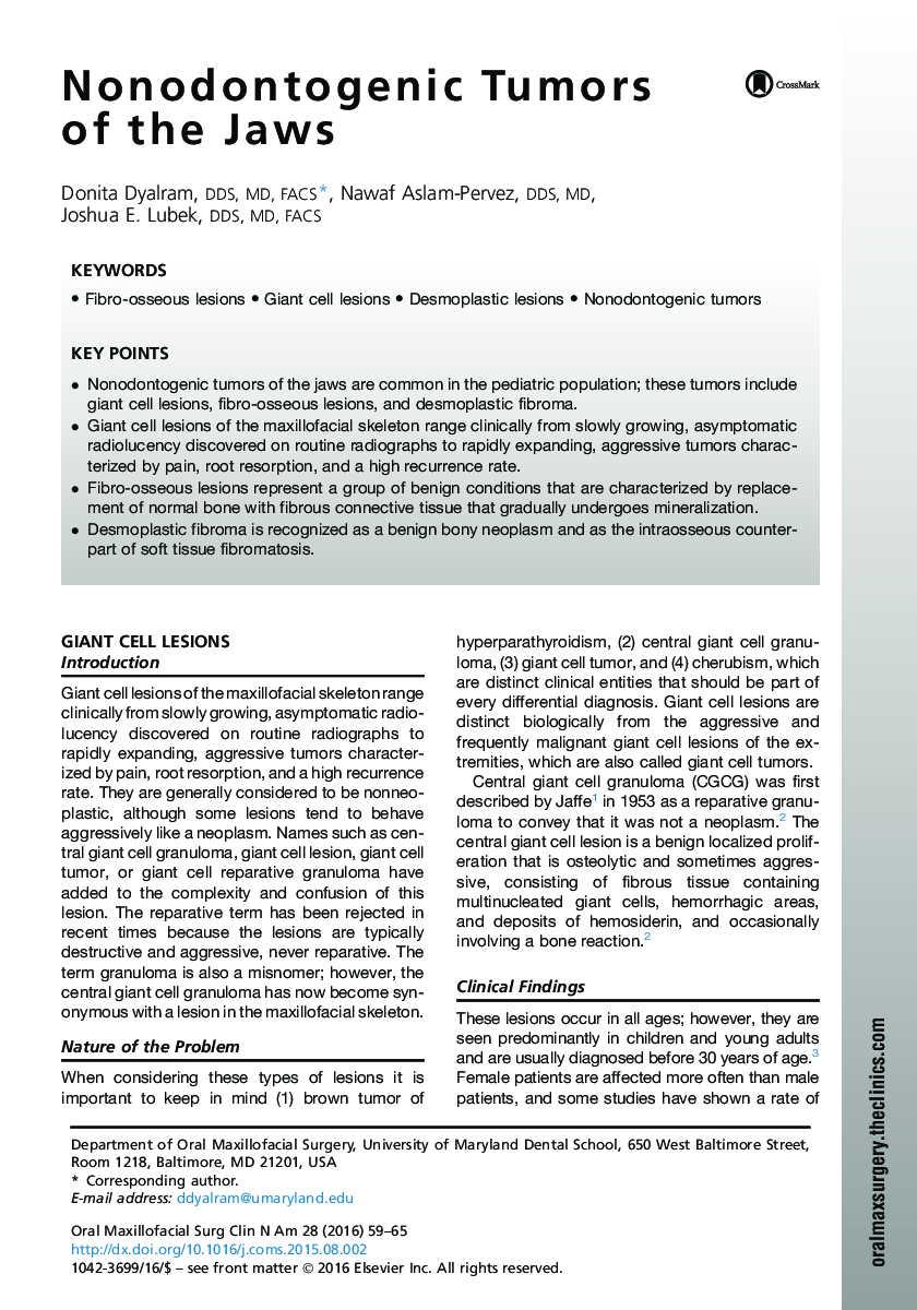 Nonodontogenic Tumors of the Jaws