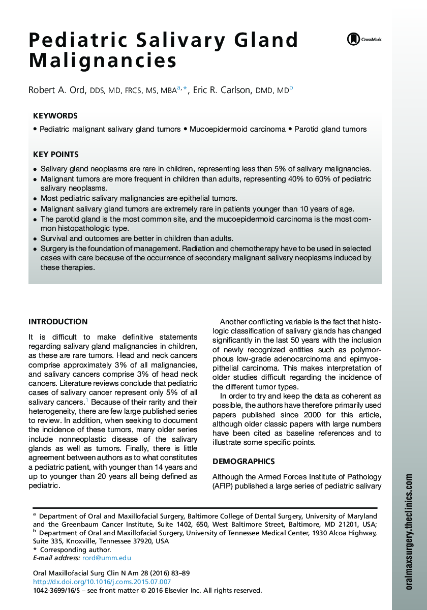 Pediatric Salivary Gland Malignancies