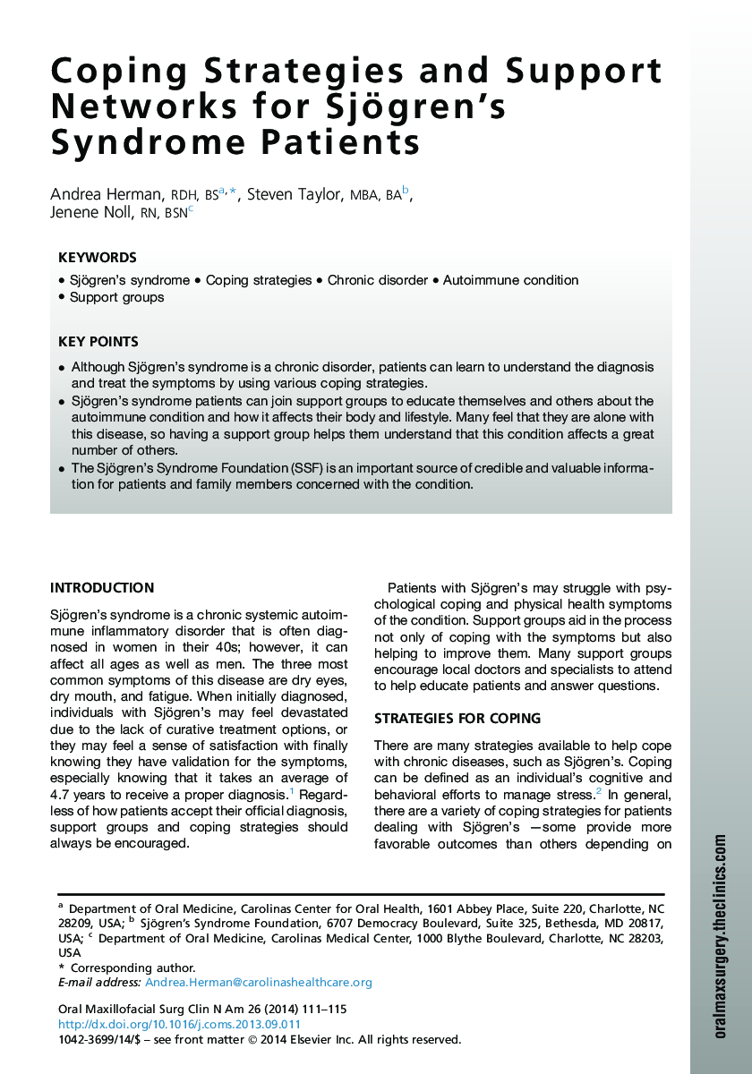 Coping Strategies and Support Networks for Sjögren's Syndrome Patients