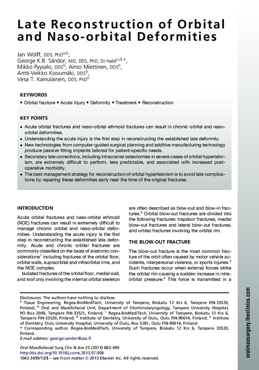 Late Reconstruction of Orbital and Naso-orbital Deformities