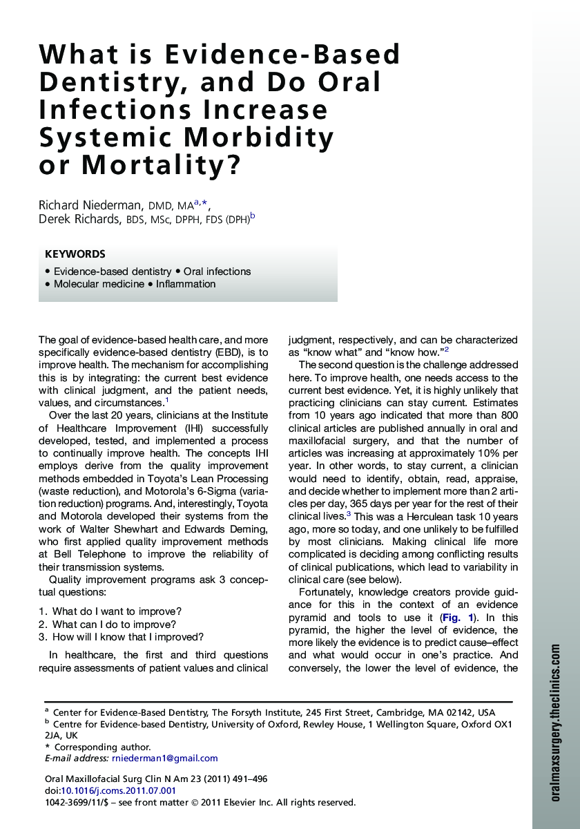 What is Evidence-Based Dentistry, and Do Oral Infections Increase Systemic Morbidity or Mortality?