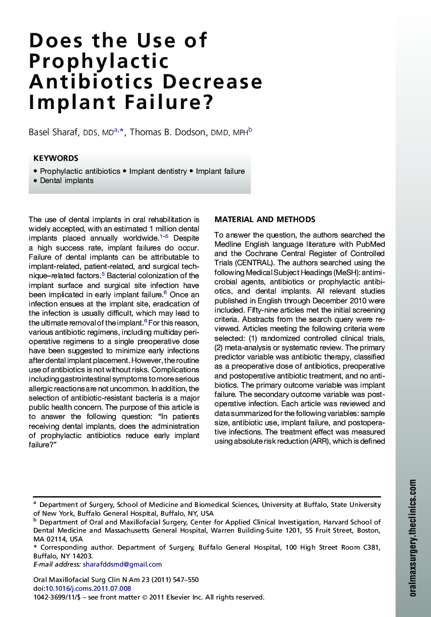 Does the Use of Prophylactic Antibiotics Decrease Implant Failure?