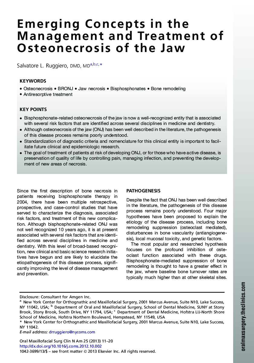 Emerging Concepts in the Management and Treatment of Osteonecrosis of the Jaw