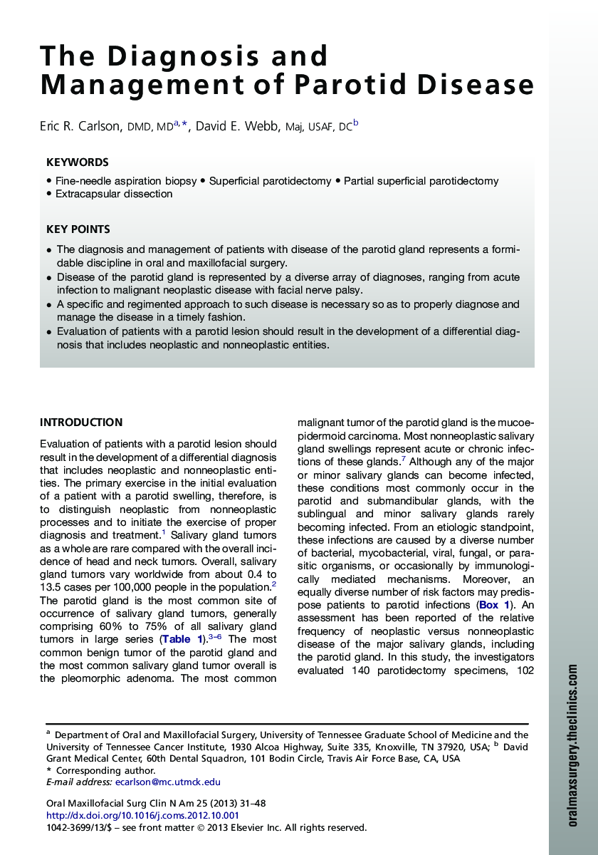 The Diagnosis and Management of Parotid Disease