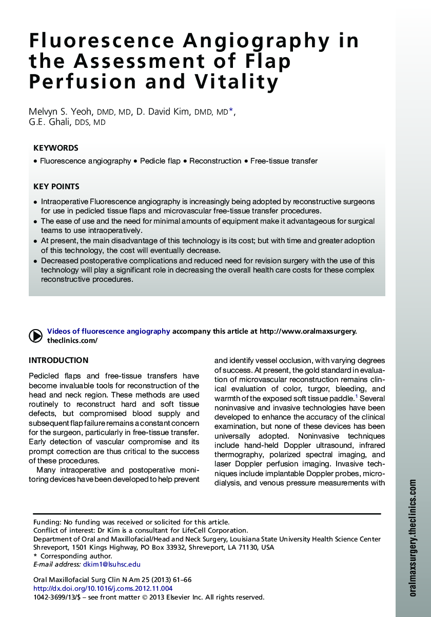 Fluorescence Angiography in the Assessment of Flap Perfusion and Vitality