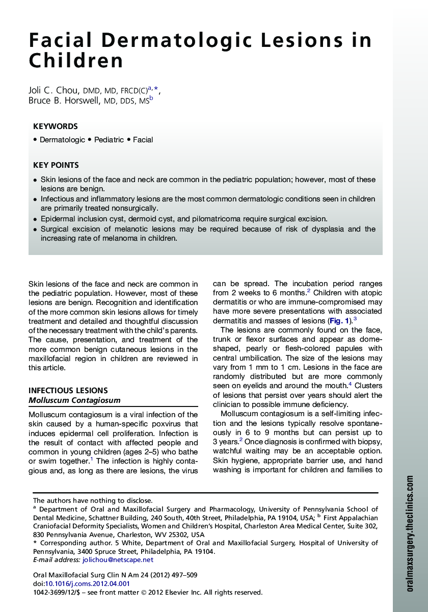 Facial Dermatologic Lesions in Children