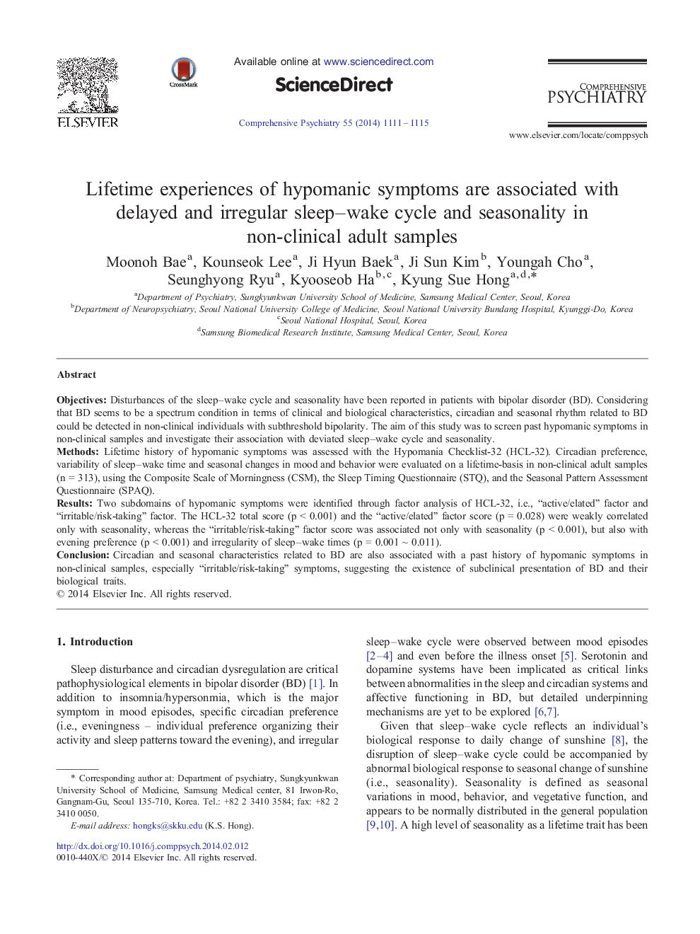 Lifetime experiences of hypomanic symptoms are associated with delayed and irregular sleep–wake cycle and seasonality in non-clinical adult samples