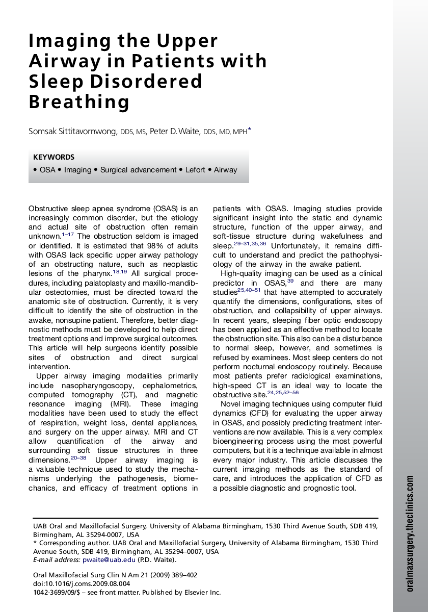 Imaging the Upper Airway in Patients with Sleep Disordered Breathing