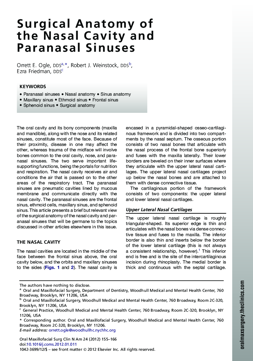 Surgical Anatomy of the Nasal Cavity and Paranasal Sinuses