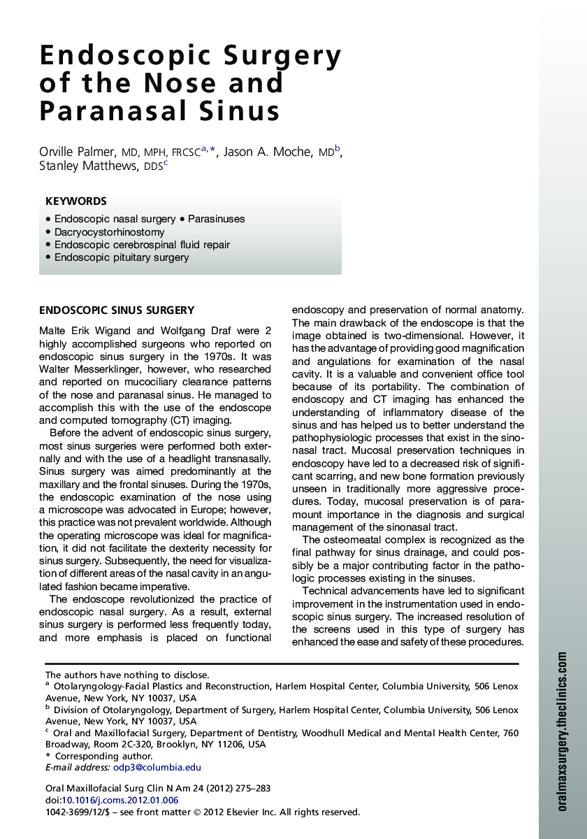 Endoscopic Surgery of the Nose and Paranasal Sinus