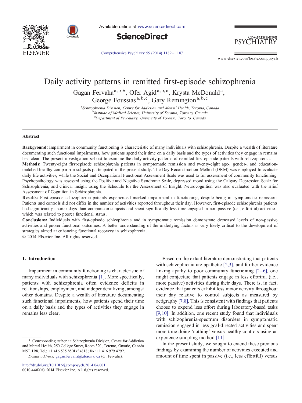 Daily activity patterns in remitted first-episode schizophrenia