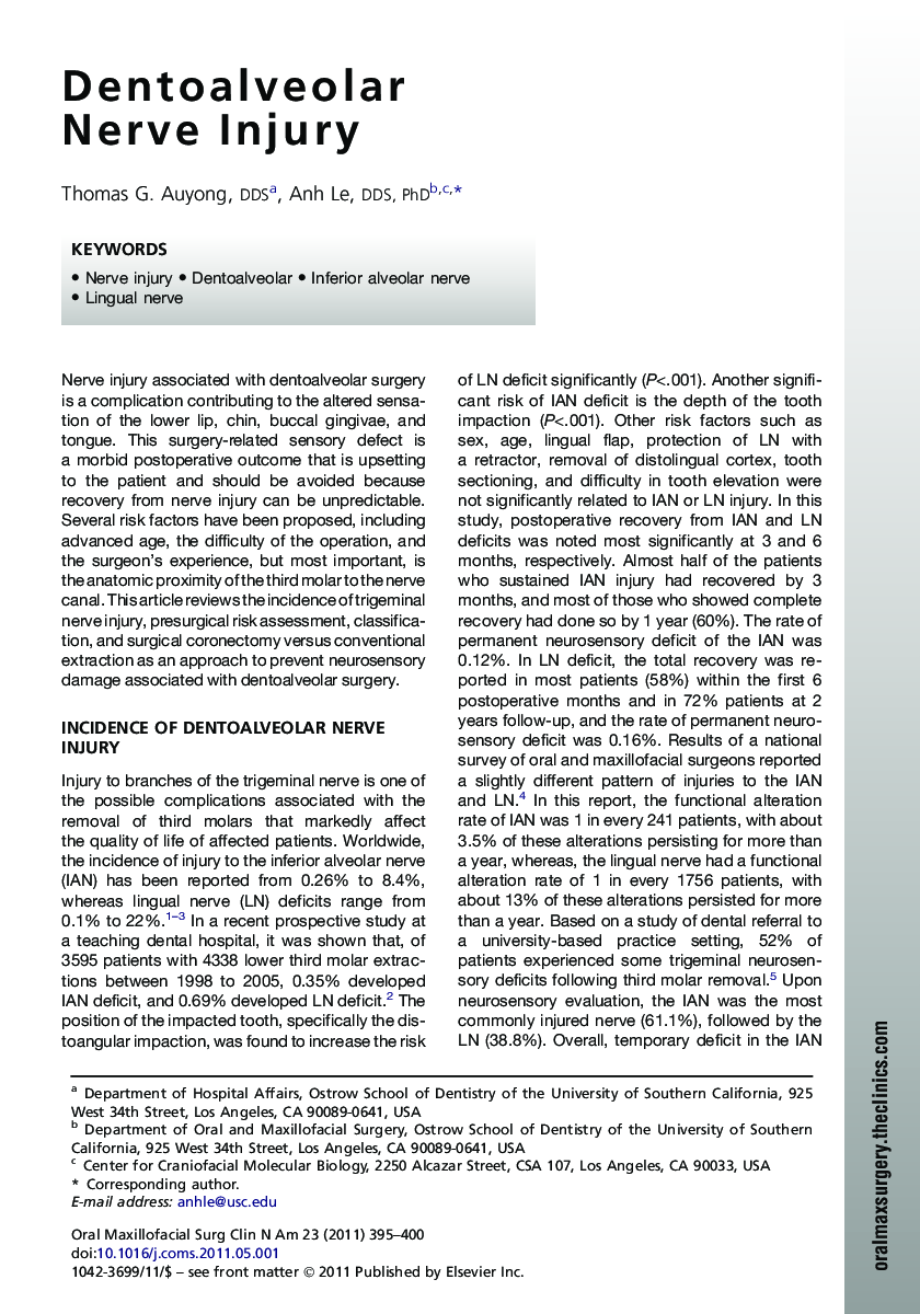 Dentoalveolar Nerve Injury