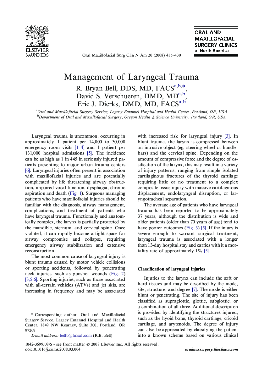 Management of Laryngeal Trauma
