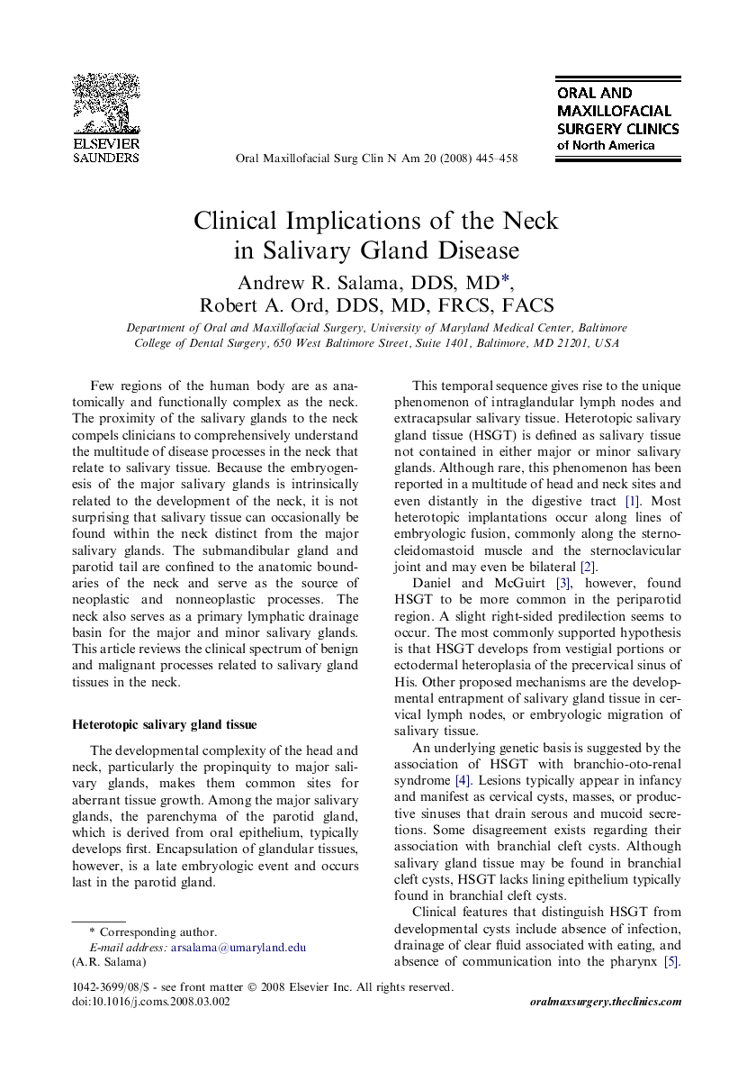 Clinical Implications of the Neck in Salivary Gland Disease