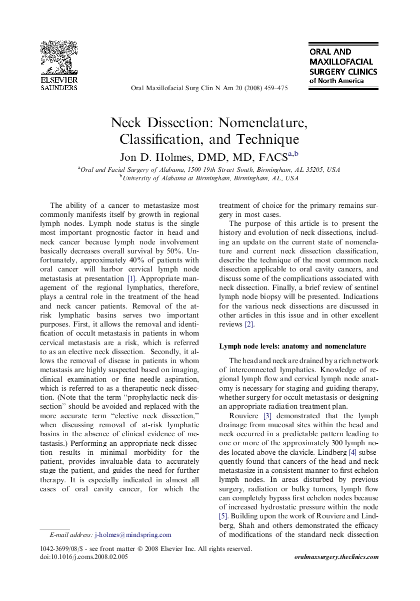 Neck Dissection: Nomenclature, Classification, and Technique