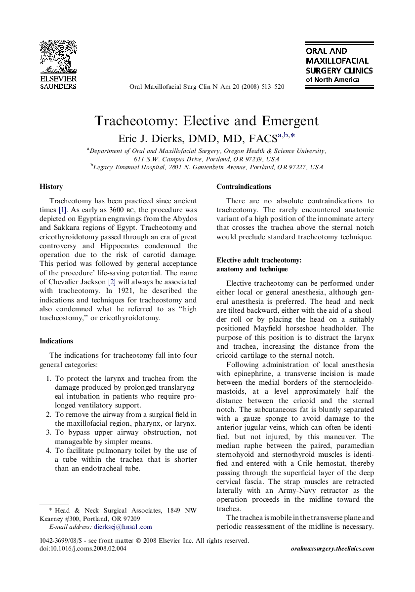 Tracheotomy: Elective and Emergent