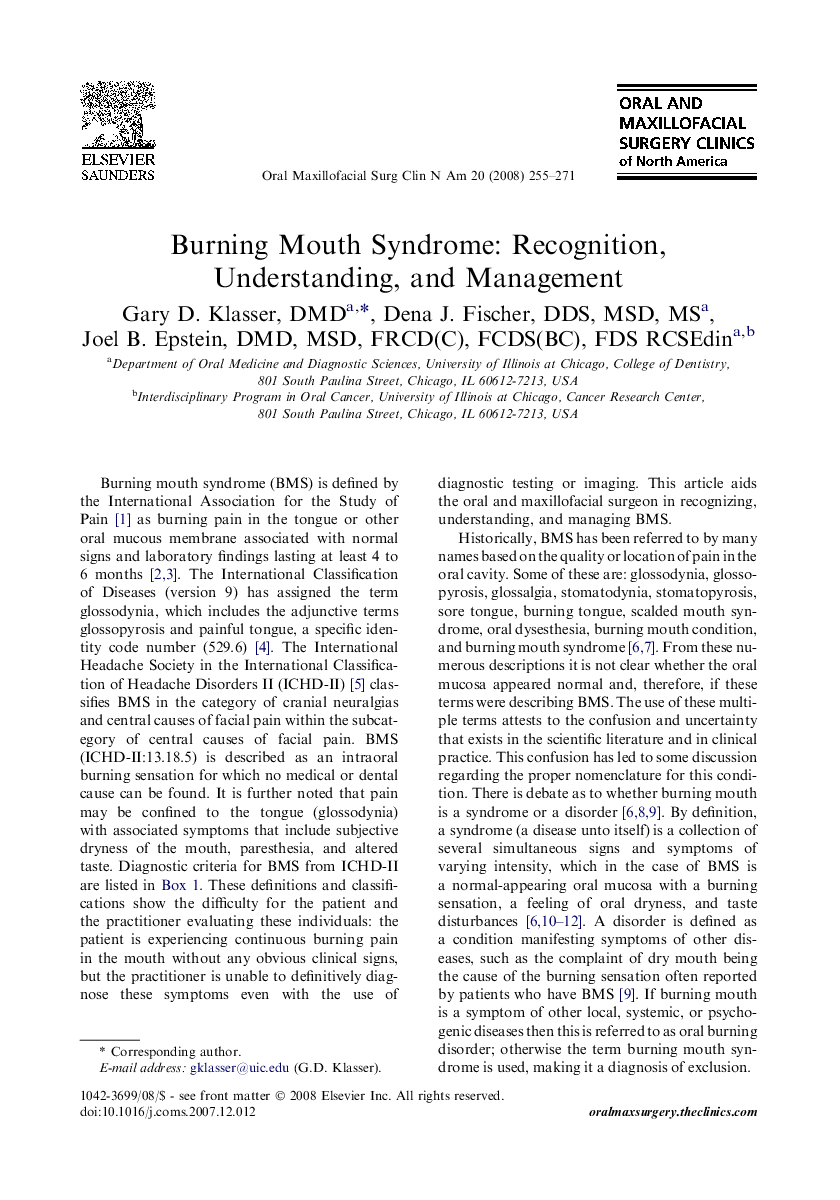 Burning Mouth Syndrome: Recognition, Understanding, and Management