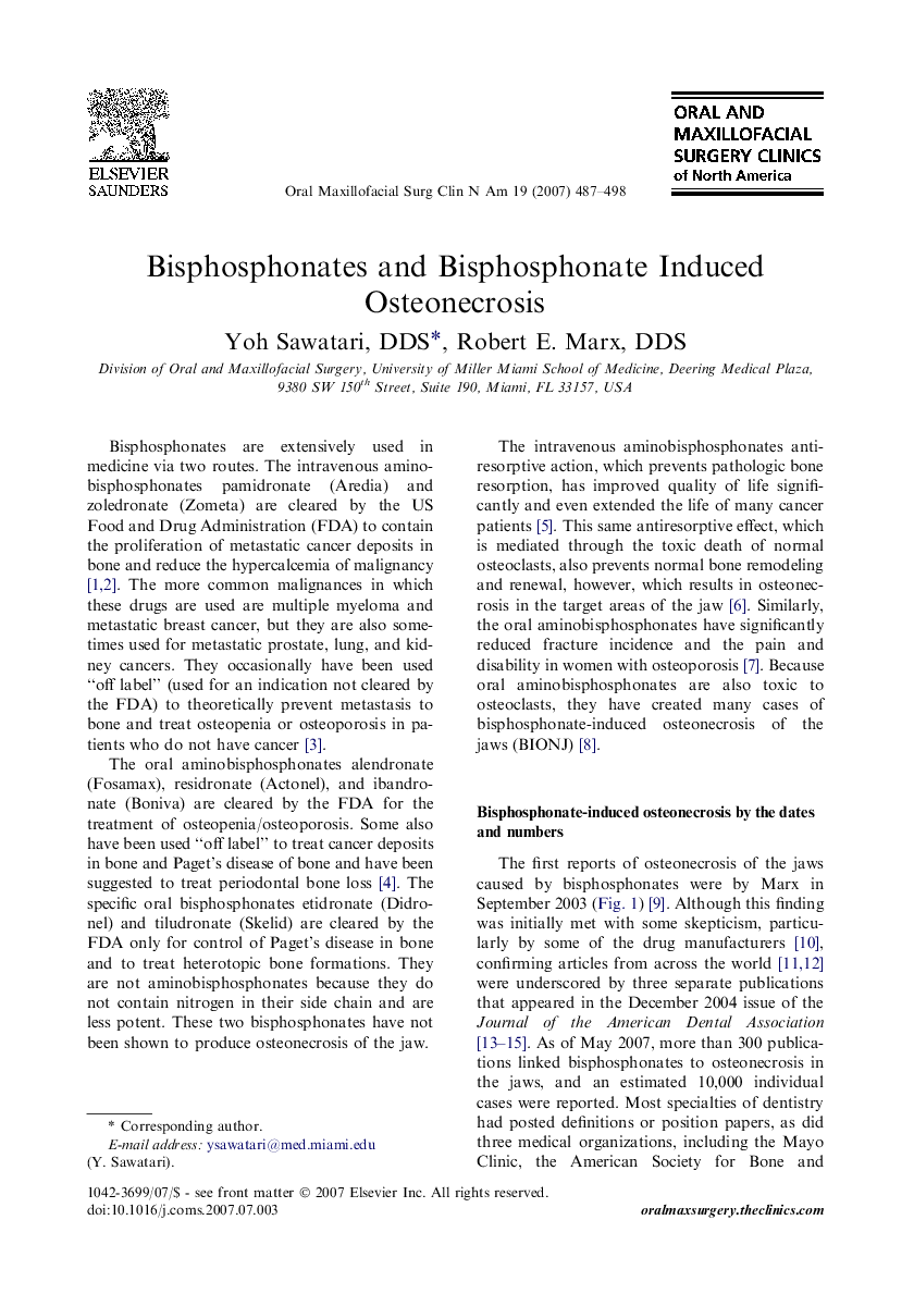 Bisphosphonates and Bisphosphonate Induced Osteonecrosis