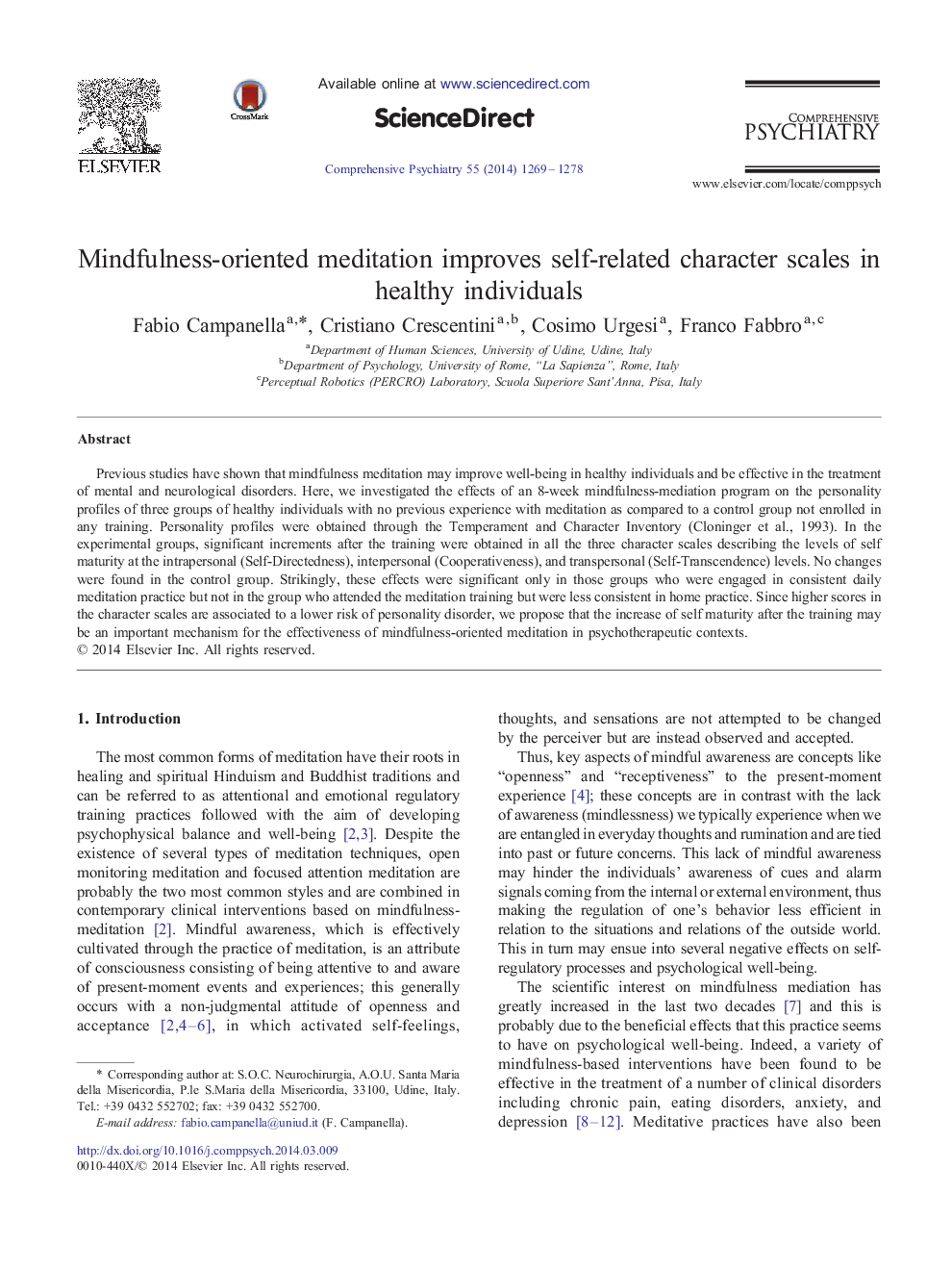 Mindfulness-oriented meditation improves self-related character scales in healthy individuals