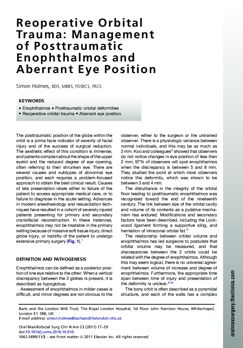 Reoperative Orbital Trauma: Management of Posttraumatic Enophthalmos and Aberrant Eye Position