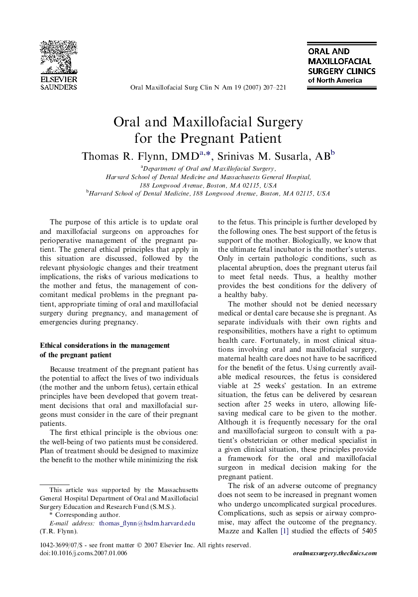 Oral and Maxillofacial Surgery for the Pregnant Patient