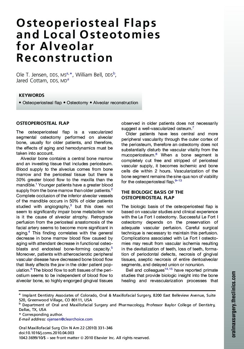Osteoperiosteal Flaps and Local Osteotomies for Alveolar Reconstruction