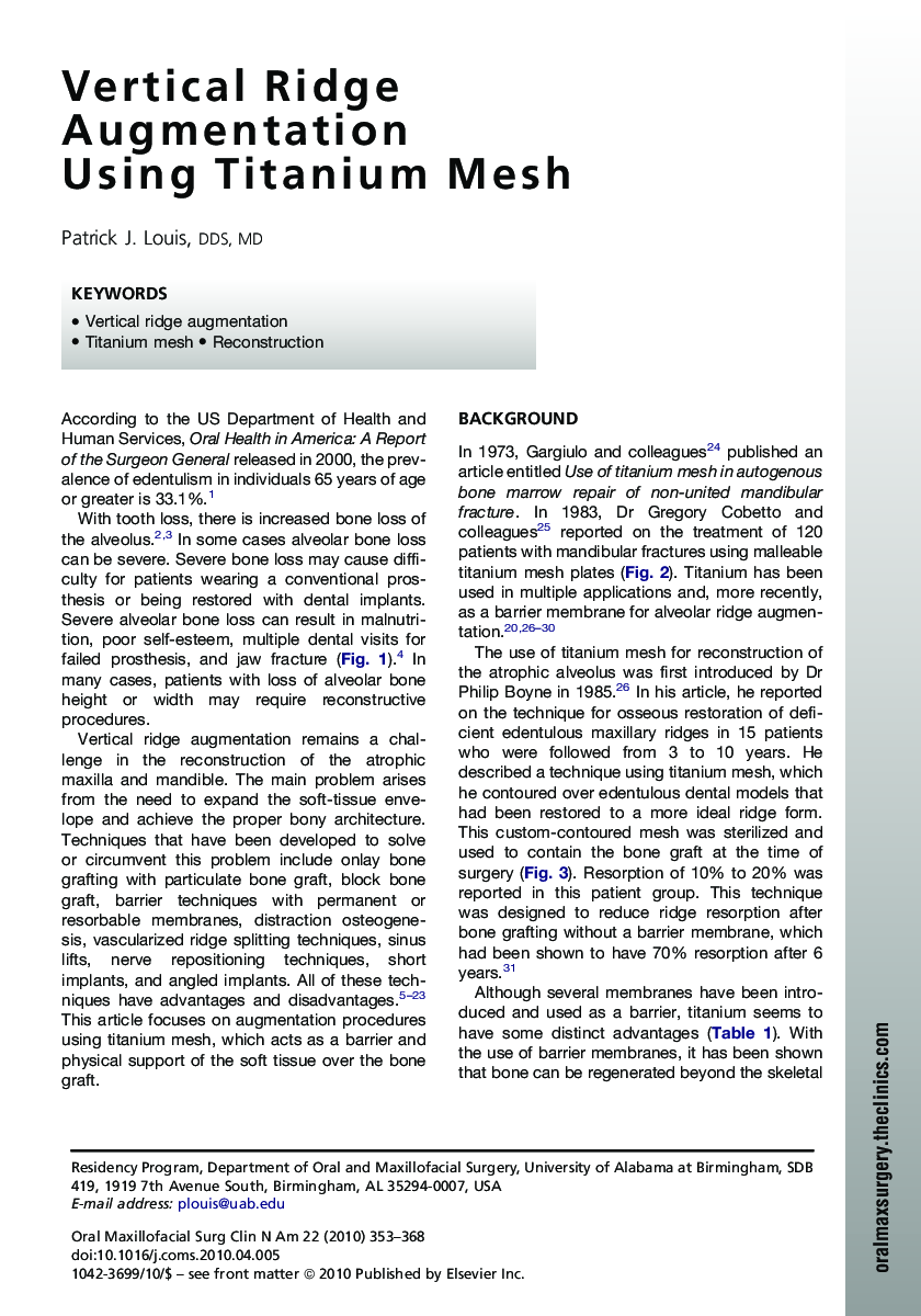 Vertical Ridge Augmentation Using Titanium Mesh