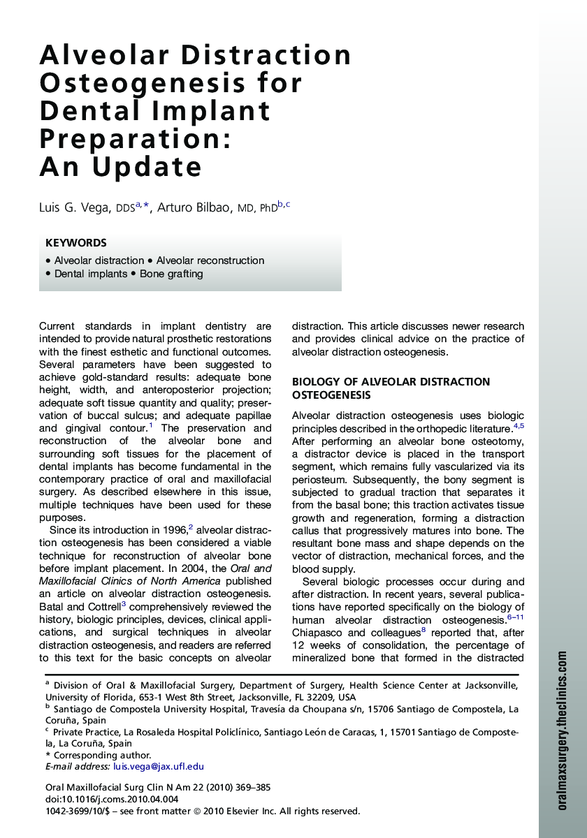 Alveolar Distraction Osteogenesis for Dental Implant Preparation: An Update