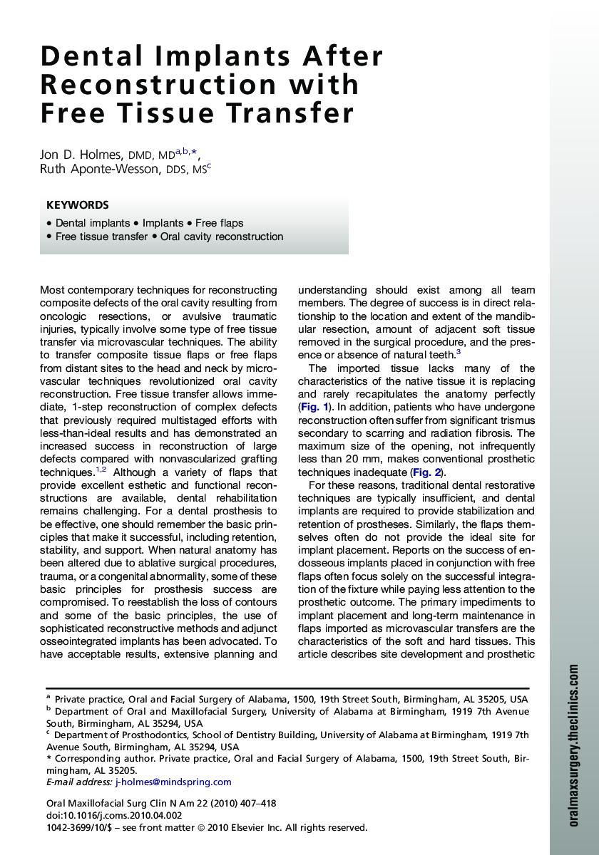 Dental Implants After Reconstruction with Free Tissue Transfer