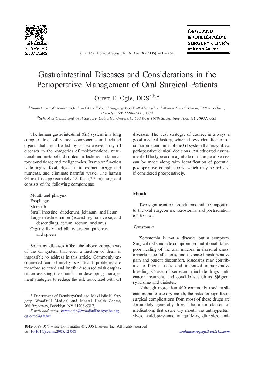 Gastrointestinal Diseases and Considerations in the Perioperative Management of Oral Surgical Patients