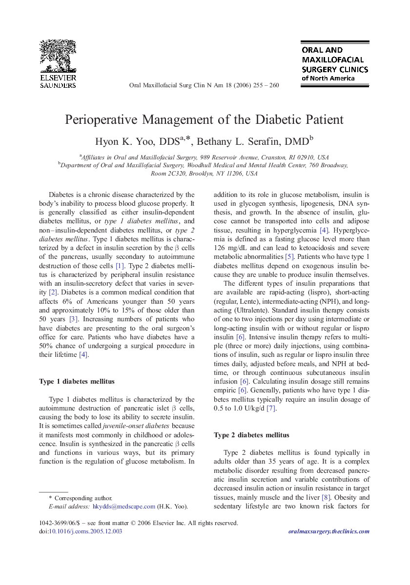 Perioperative Management of the Diabetic Patient