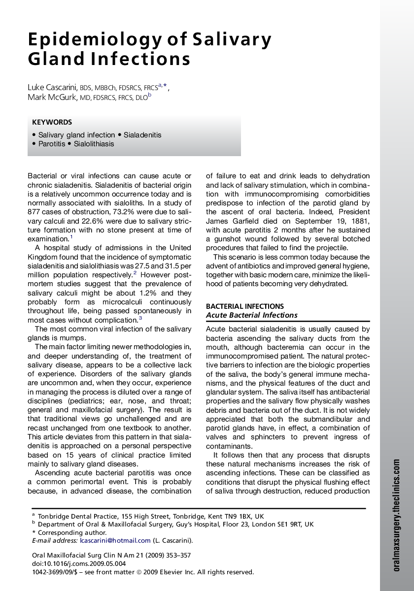 Epidemiology of Salivary Gland Infections