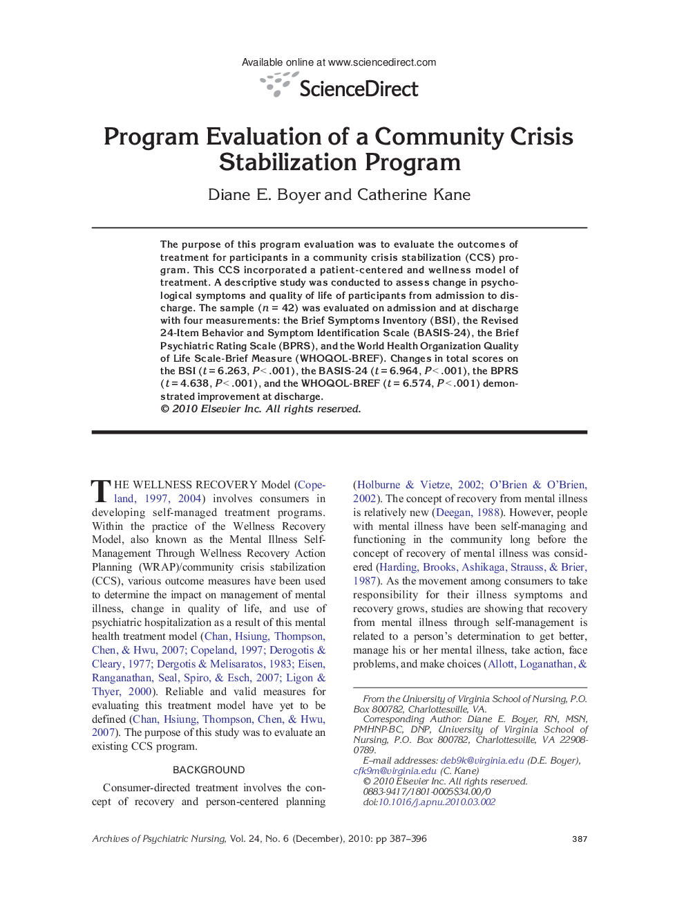 عکس صفحه اول مقاله: Program Evaluation of a Community Crisis Stabilization Program Program Evaluation of a Community Crisis Stabilization Program
