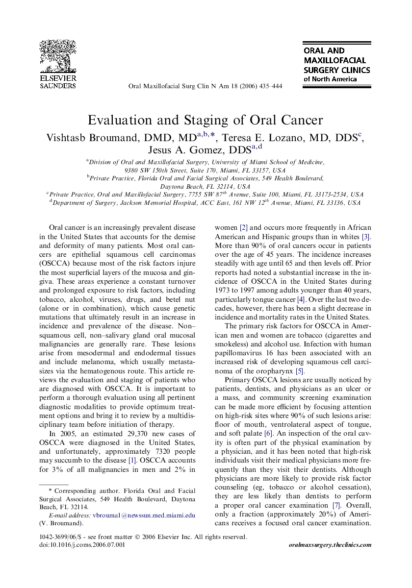 Evaluation and Staging of Oral Cancer